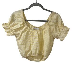 Faithfull The Brand Butter Yellow White Gingham Linen Cropped Milkmaid Top, S